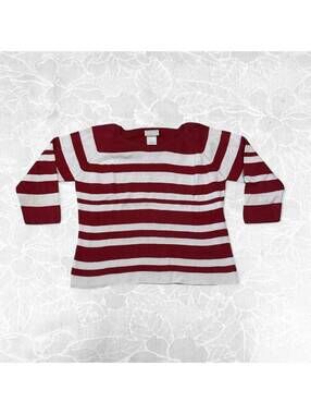 Designers Originals Red and White Horizontal Stripe Knit Top - L
